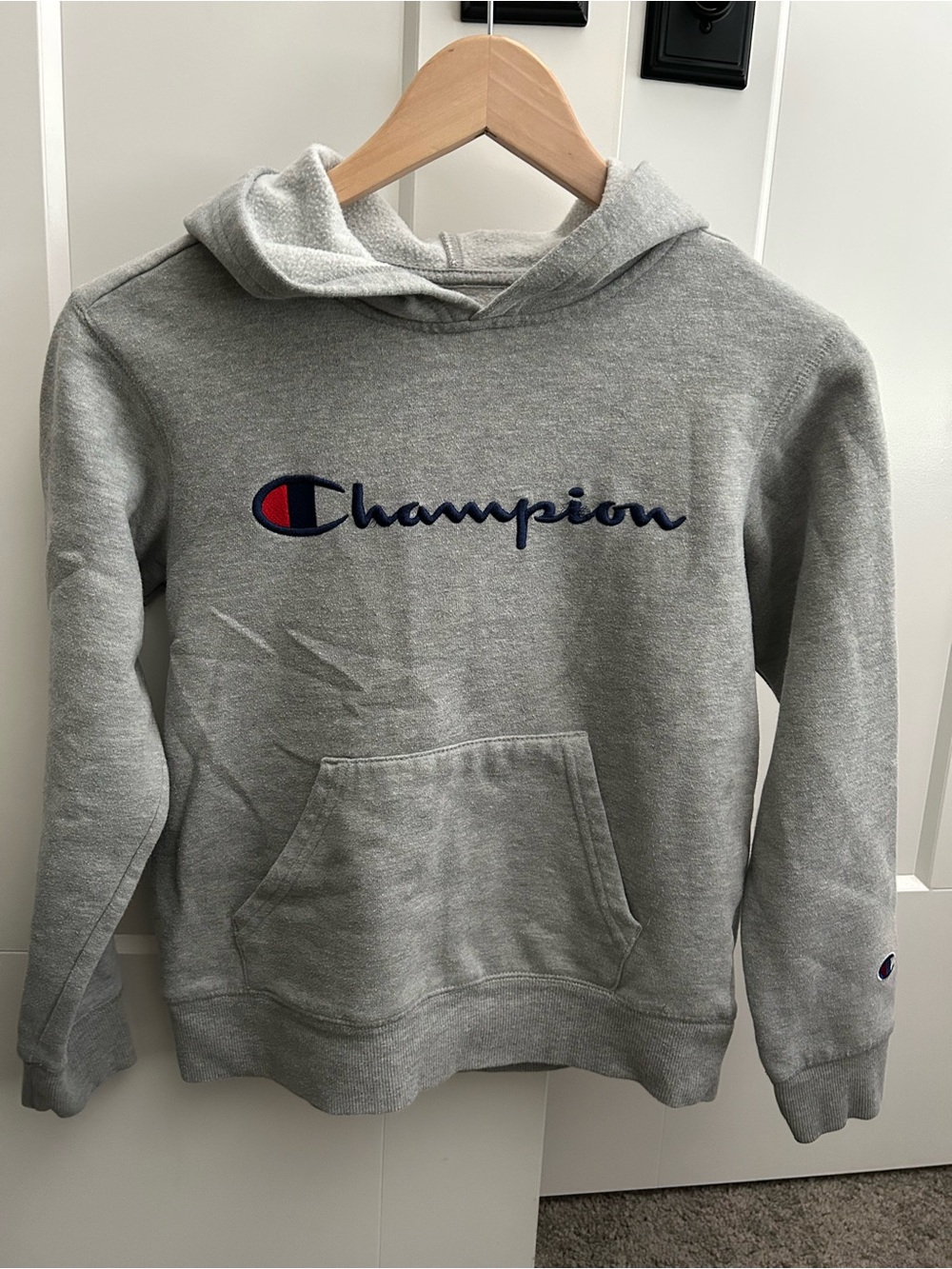 Champion Heather Gray Pullover Hoodie with Script Logo